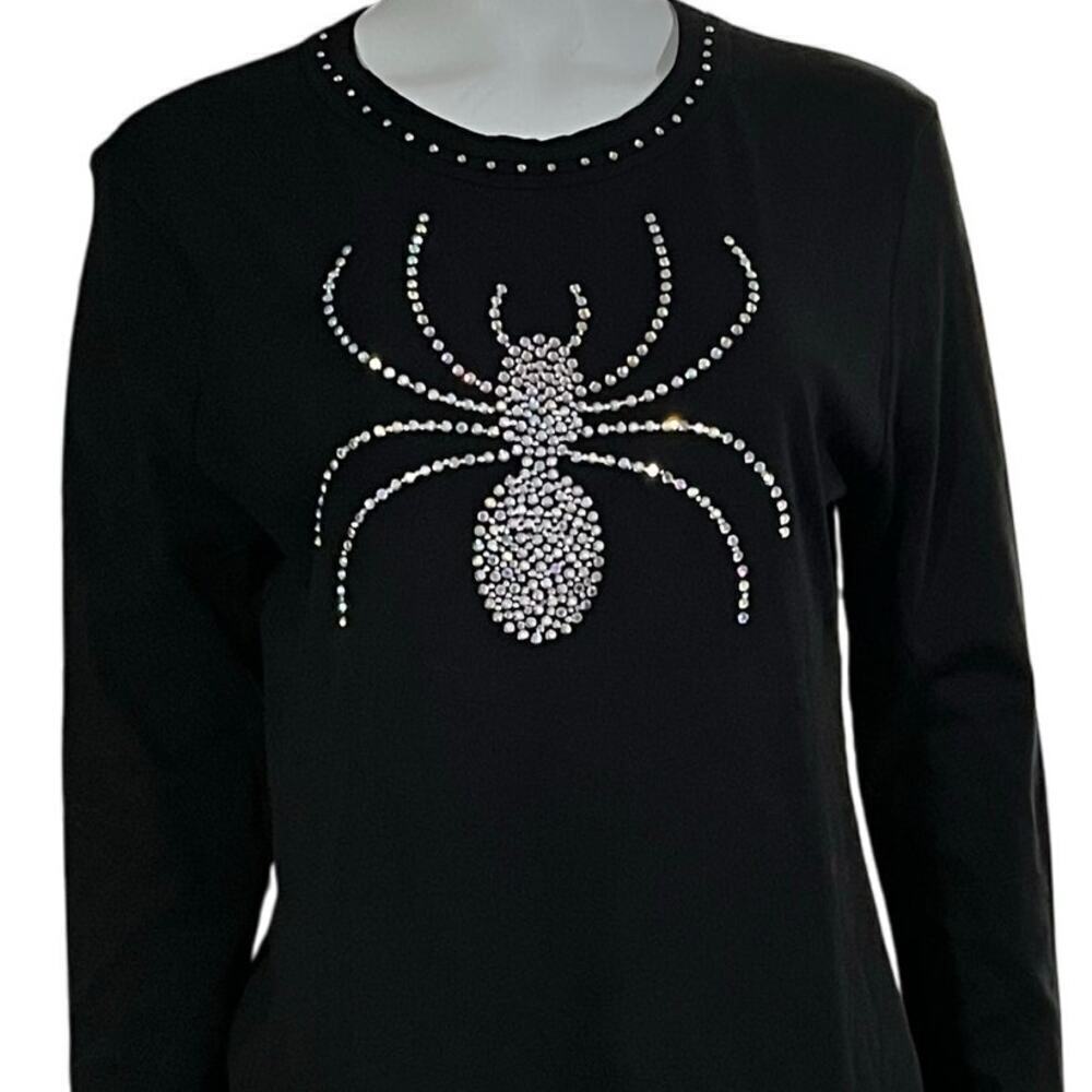 Central Park West Spider Rhinestone Sweatshirt Black Long Sleeve Top Size XL - Picture 3 of 11